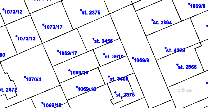 Parcela st. 3610 v KÚ Kroměříž, Katastrální mapa
