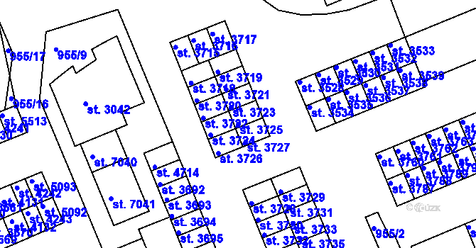 Parcela st. 3725 v KÚ Kroměříž, Katastrální mapa