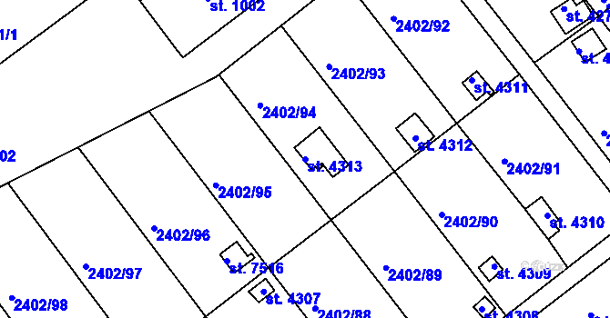 Parcela st. 4313 v KÚ Kroměříž, Katastrální mapa