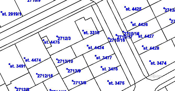 Parcela st. 4424 v KÚ Kroměříž, Katastrální mapa