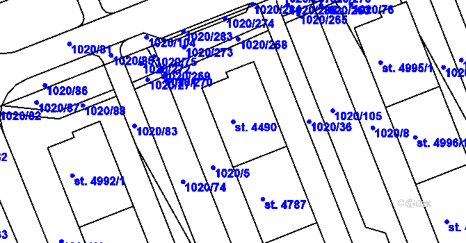 Parcela st. 4490 v KÚ Kroměříž, Katastrální mapa