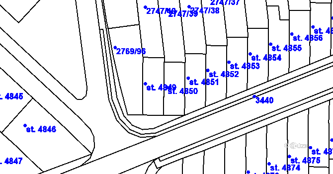 Parcela st. 4850 v KÚ Kroměříž, Katastrální mapa