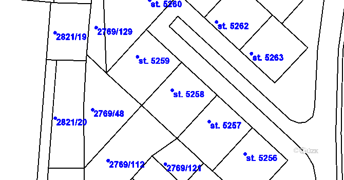 Parcela st. 5258 v KÚ Kroměříž, Katastrální mapa