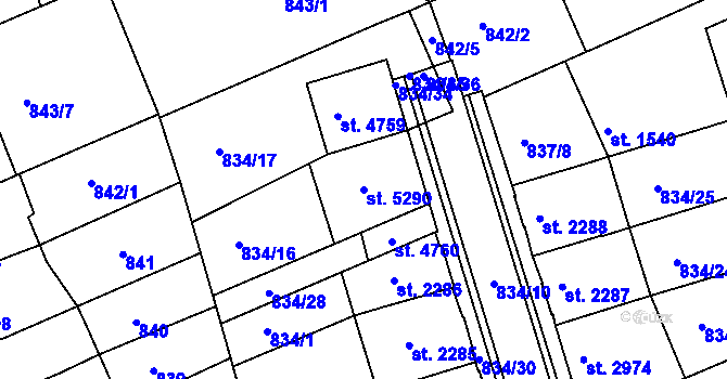 Parcela st. 5290 v KÚ Kroměříž, Katastrální mapa