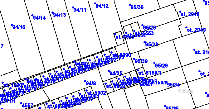 Parcela st. 5393 v KÚ Kroměříž, Katastrální mapa