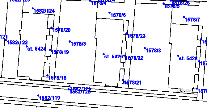 Parcela st. 5426 v KÚ Kroměříž, Katastrální mapa
