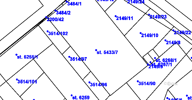 Parcela st. 5433/7 v KÚ Kroměříž, Katastrální mapa