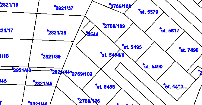 Parcela st. 5494/1 v KÚ Kroměříž, Katastrální mapa