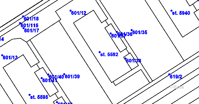 Parcela st. 5592 v KÚ Kroměříž, Katastrální mapa