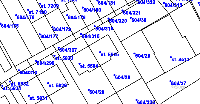 Parcela st. 5615 v KÚ Kroměříž, Katastrální mapa