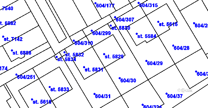 Parcela st. 5829 v KÚ Kroměříž, Katastrální mapa