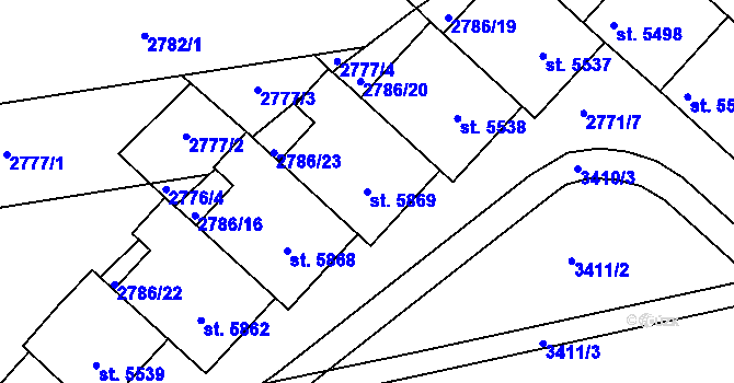 Parcela st. 5869 v KÚ Kroměříž, Katastrální mapa