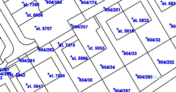 Parcela st. 5955 v KÚ Kroměříž, Katastrální mapa