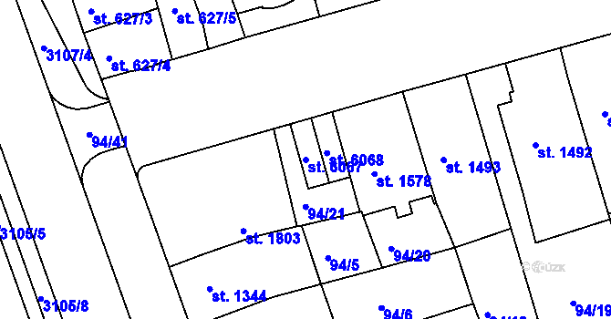 Parcela st. 6067 v KÚ Kroměříž, Katastrální mapa