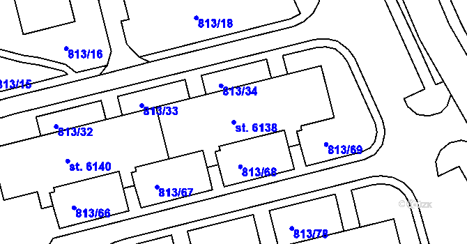 Parcela st. 6138 v KÚ Kroměříž, Katastrální mapa