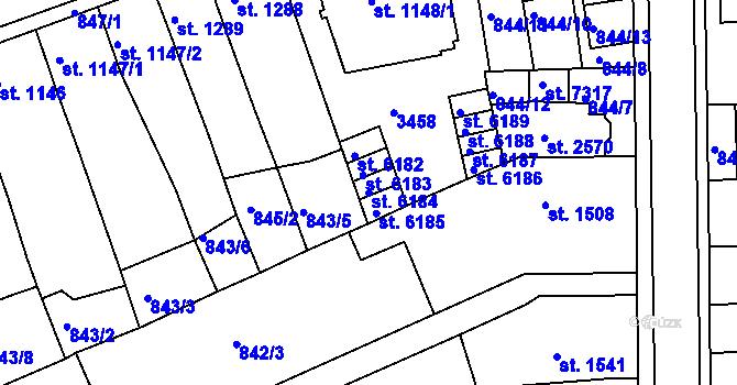 Parcela st. 6184 v KÚ Kroměříž, Katastrální mapa