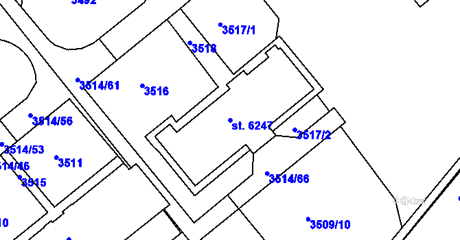 Parcela st. 6247 v KÚ Kroměříž, Katastrální mapa