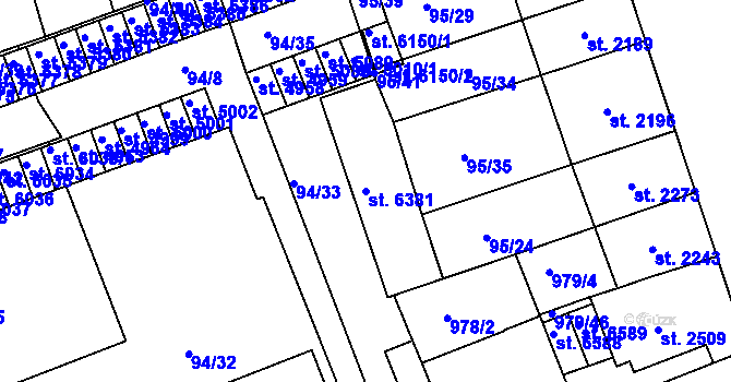 Parcela st. 6381 v KÚ Kroměříž, Katastrální mapa