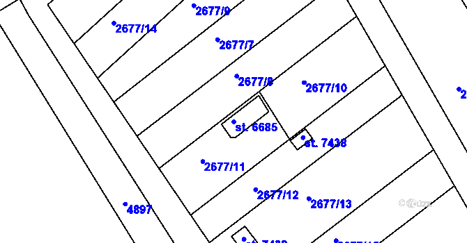 Parcela st. 6685 v KÚ Kroměříž, Katastrální mapa