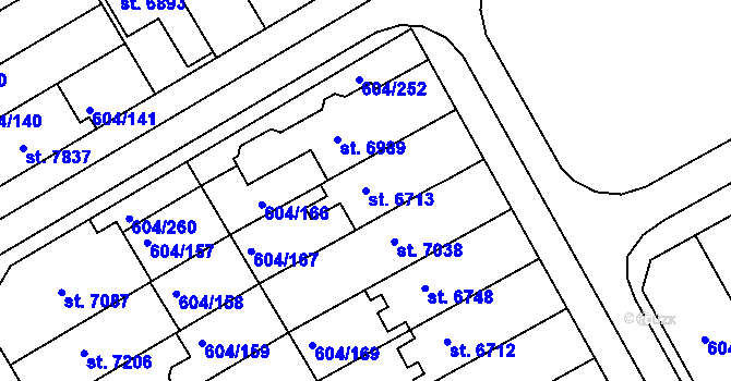 Parcela st. 6713 v KÚ Kroměříž, Katastrální mapa