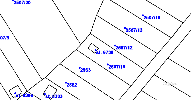 Parcela st. 6738 v KÚ Kroměříž, Katastrální mapa