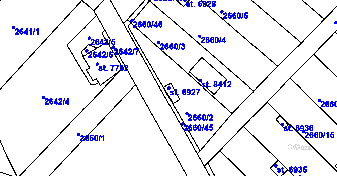 Parcela st. 6927 v KÚ Kroměříž, Katastrální mapa