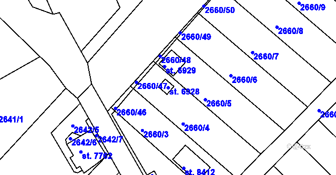 Parcela st. 6928 v KÚ Kroměříž, Katastrální mapa