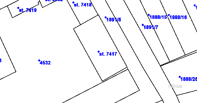 Parcela st. 7417 v KÚ Kroměříž, Katastrální mapa