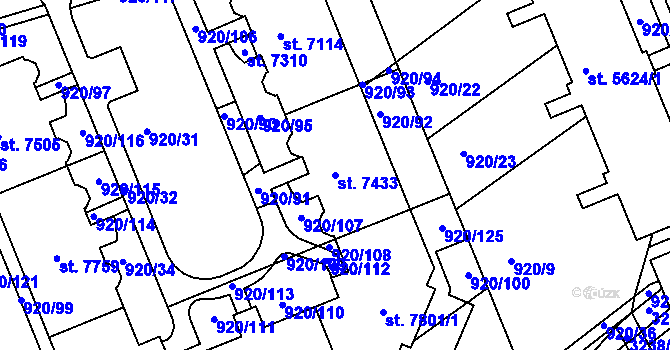 Parcela st. 7433 v KÚ Kroměříž, Katastrální mapa