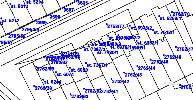 Parcela st. 7480/1 v KÚ Kroměříž, Katastrální mapa