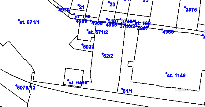 Parcela st. 62/2 v KÚ Kroměříž, Katastrální mapa