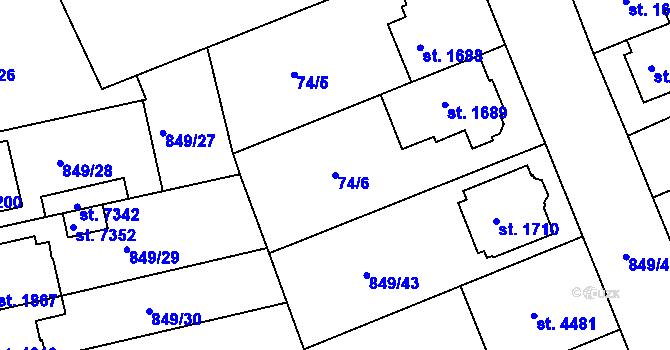 Parcela st. 74/6 v KÚ Kroměříž, Katastrální mapa