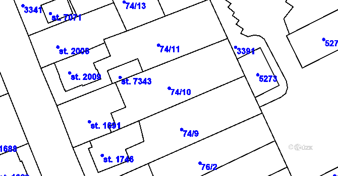 Parcela st. 74/10 v KÚ Kroměříž, Katastrální mapa