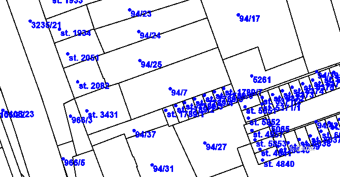 Parcela st. 94/7 v KÚ Kroměříž, Katastrální mapa