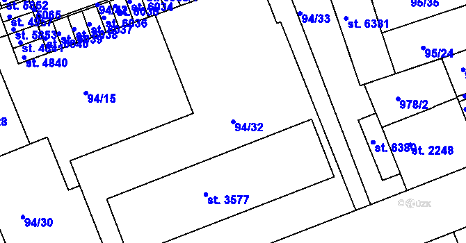 Parcela st. 94/32 v KÚ Kroměříž, Katastrální mapa