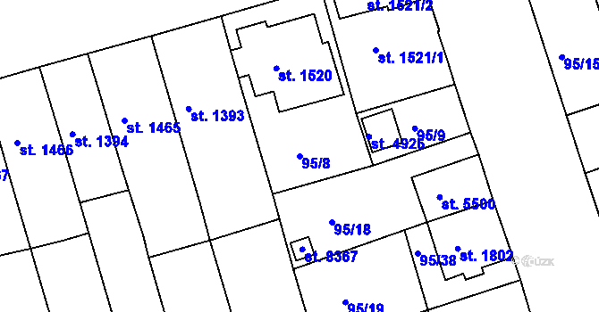 Parcela st. 95/8 v KÚ Kroměříž, Katastrální mapa