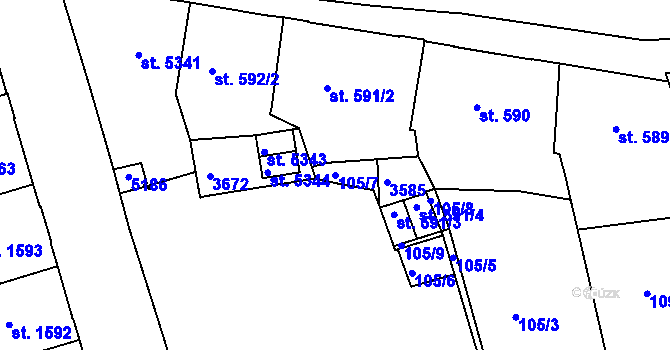 Parcela st. 105/7 v KÚ Kroměříž, Katastrální mapa