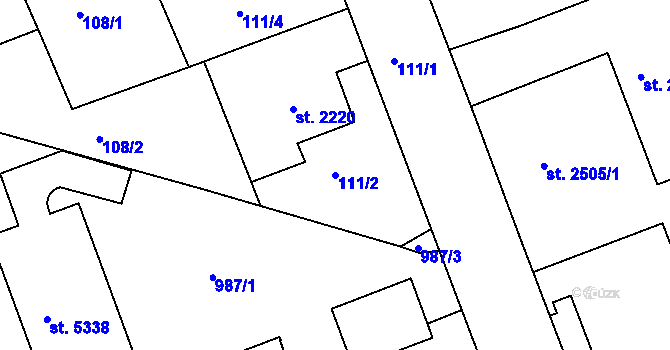 Parcela st. 111/2 v KÚ Kroměříž, Katastrální mapa