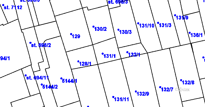 Parcela st. 131/1 v KÚ Kroměříž, Katastrální mapa