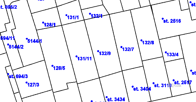 Parcela st. 132/9 v KÚ Kroměříž, Katastrální mapa