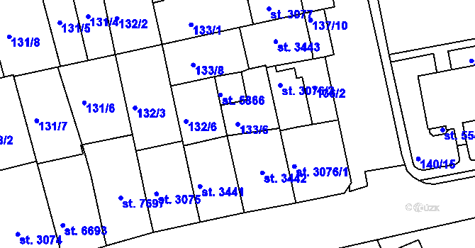 Parcela st. 133/6 v KÚ Kroměříž, Katastrální mapa