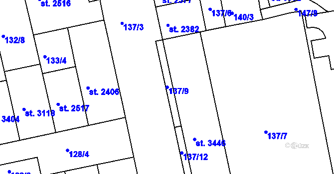 Parcela st. 137/9 v KÚ Kroměříž, Katastrální mapa