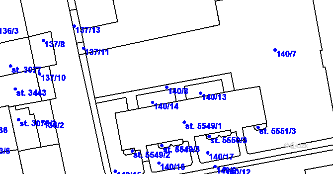 Parcela st. 140/8 v KÚ Kroměříž, Katastrální mapa