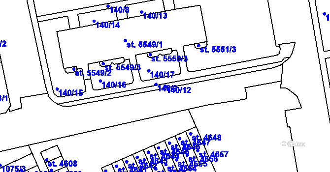 Parcela st. 140/12 v KÚ Kroměříž, Katastrální mapa