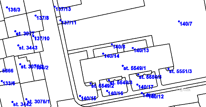 Parcela st. 140/14 v KÚ Kroměříž, Katastrální mapa