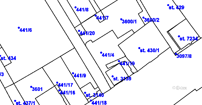 Parcela st. 441/4 v KÚ Kroměříž, Katastrální mapa