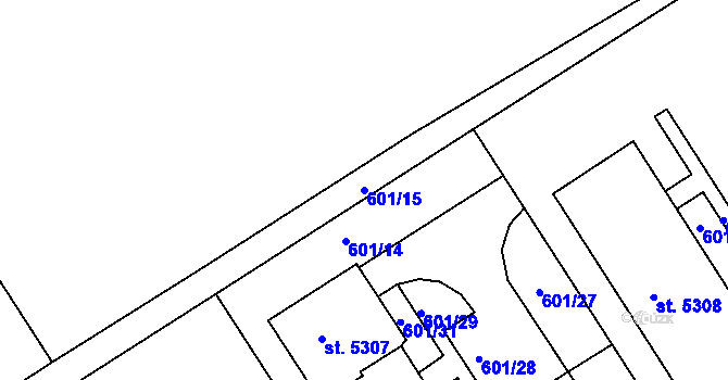 Parcela st. 601/15 v KÚ Kroměříž, Katastrální mapa