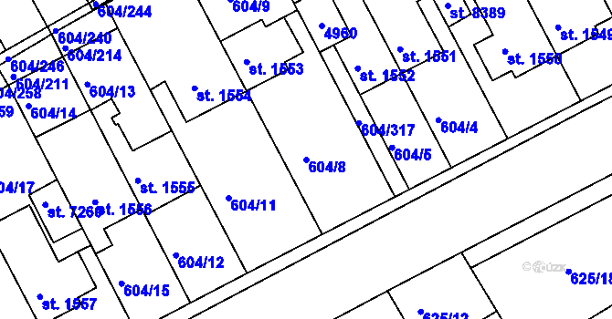 Parcela st. 604/8 v KÚ Kroměříž, Katastrální mapa