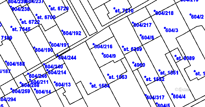 Parcela st. 604/9 v KÚ Kroměříž, Katastrální mapa
