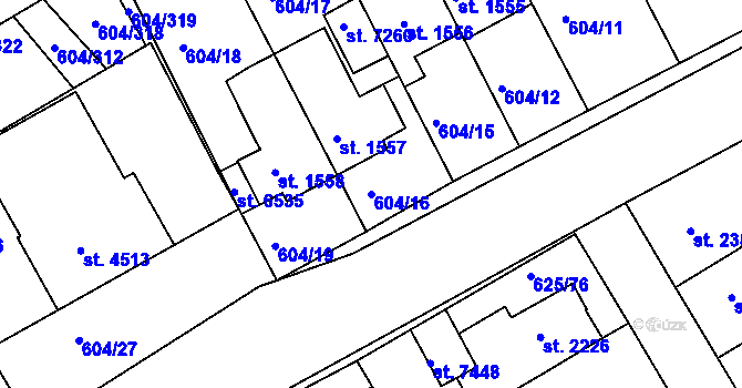 Parcela st. 604/16 v KÚ Kroměříž, Katastrální mapa